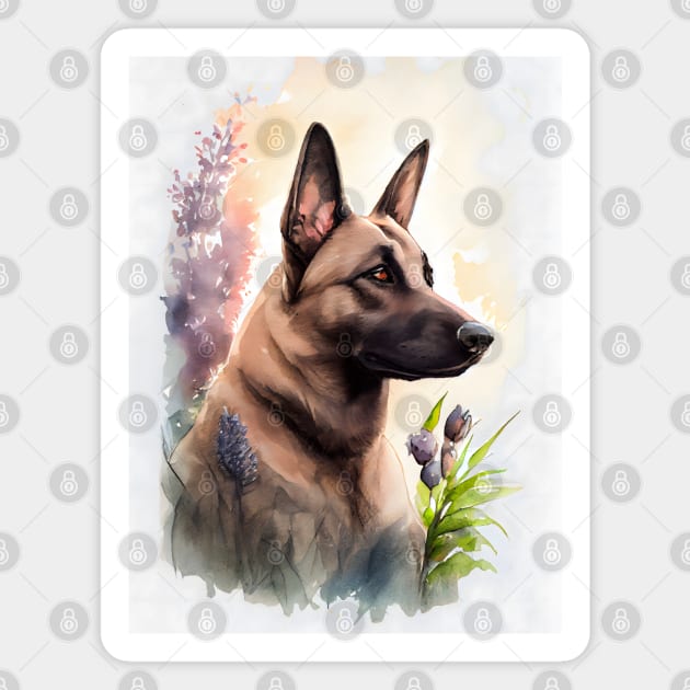 A Belgian Malinois Dog in a Garden Watercolor Magnet by designs4days